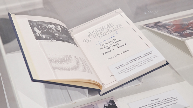 Book on display at the Sir Zelman Cowen exhibition.