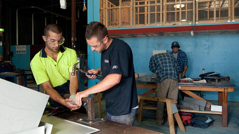 VU Polytechnic Building apprenticeship students working.