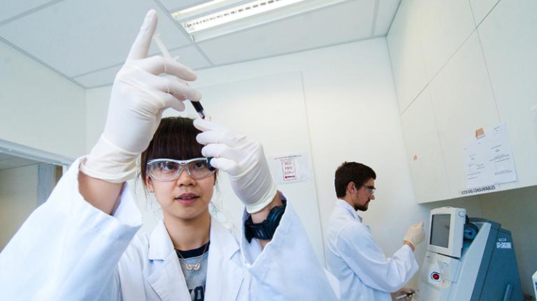 Students in a science laboratory class.