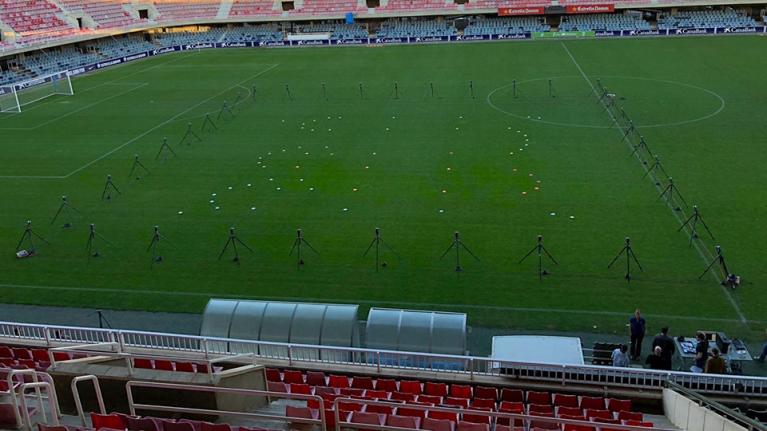 Stadium in Spain with tracking cameras used to test Electronic Performance Tracking Systems.