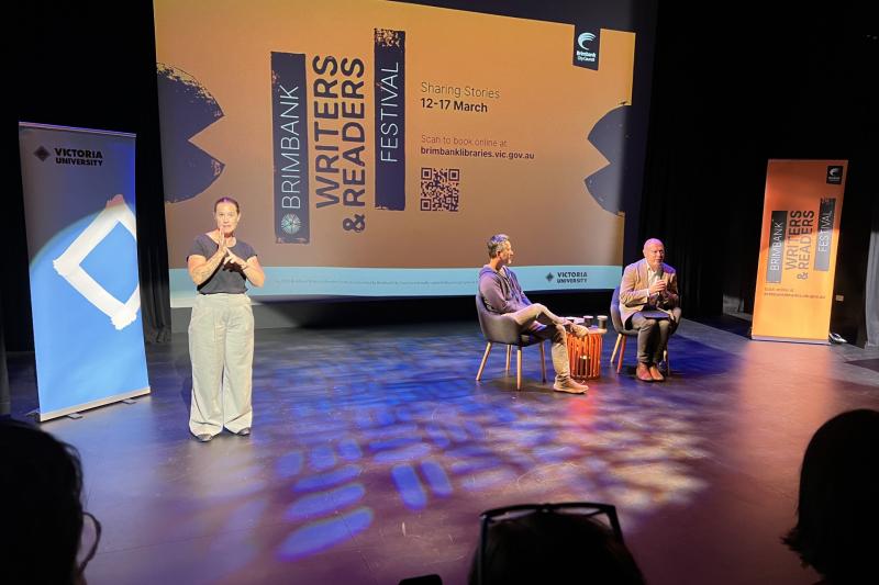 James Wong speaking on stage