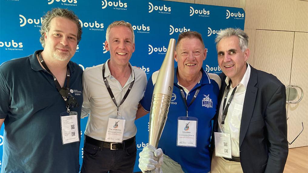 Daniel Quanz and Ansgar Molnar from the German Sport University, Richard Baka from VU and Stephan Wassong from the German Sport University at the 4th Colloquium of OSRCs in France